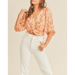 NWT LUSH Woven Coral Floral Top. Size S